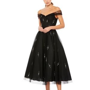 NWT Ieena MacDuggal 26498 Black Off Shoulder Embellished Tulle Dress - Sz 10